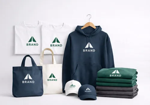 colección de textil promocional personalizado para empresas con camisetas sudaderas y bolsas